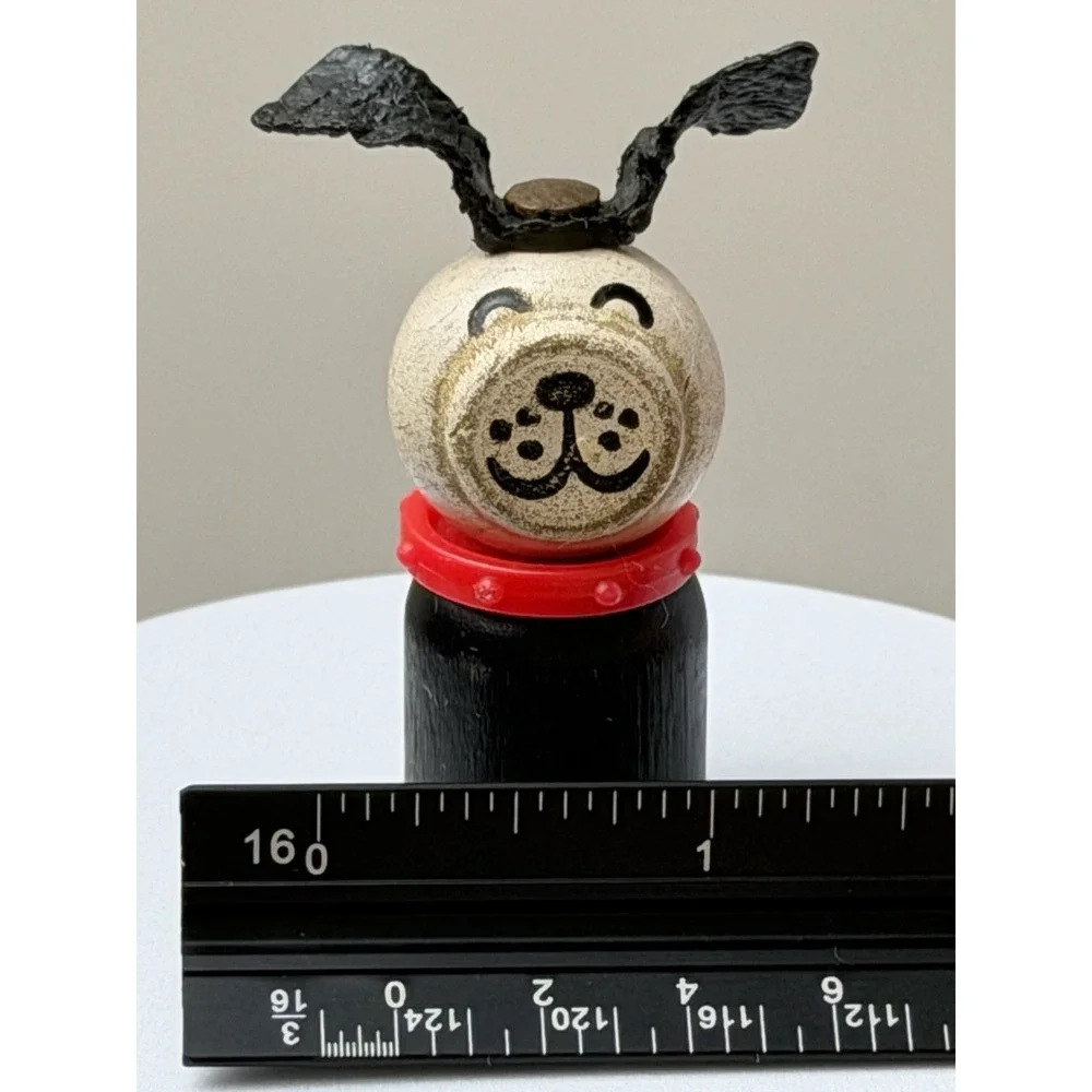 Fisher Price little people straight wood dog red line collar Vintage